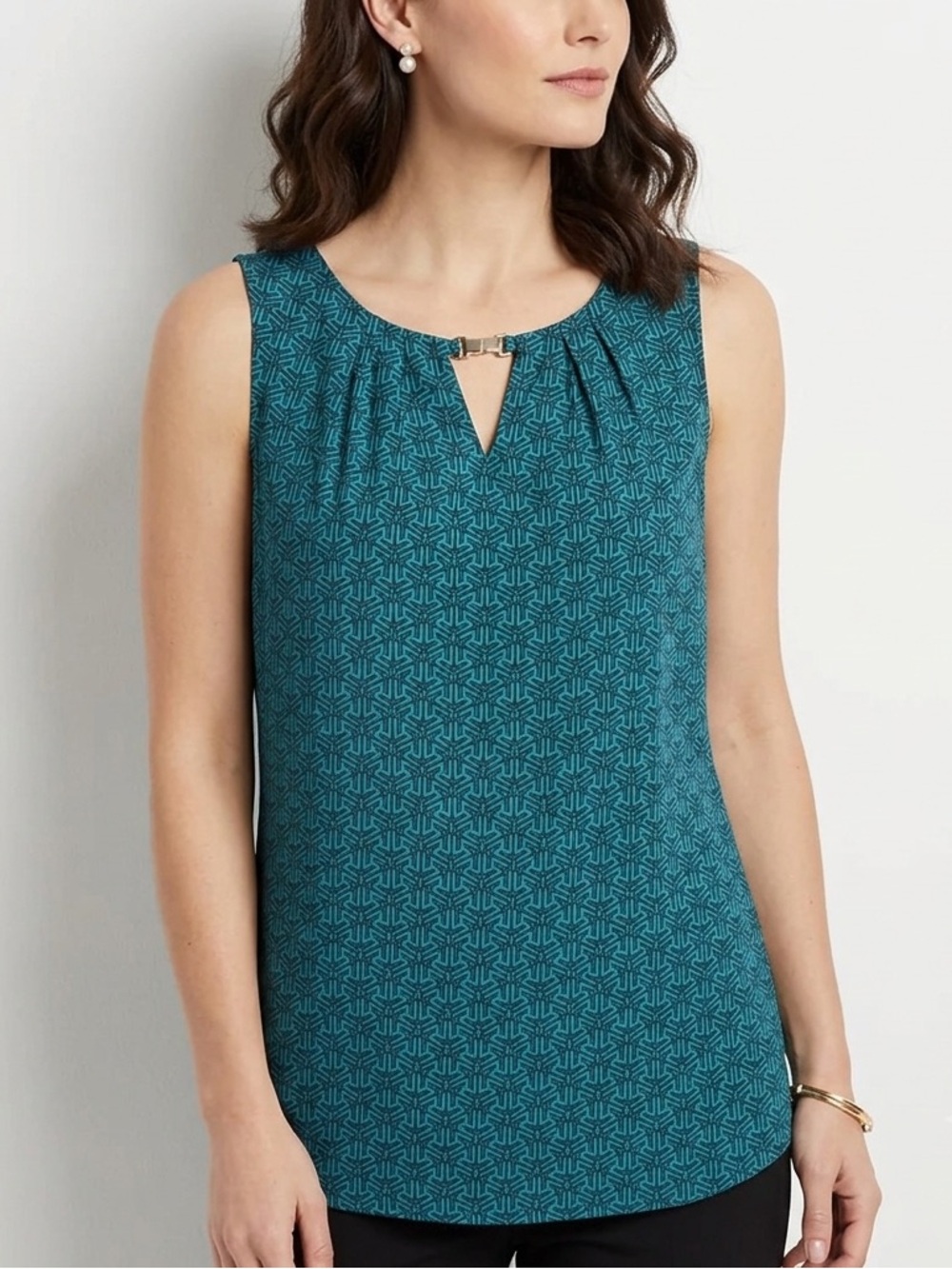 Dana Buchman Teal Patterned Sleeveless Top, Women’s Size Medium Shirt